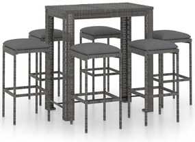 vidaXL Σετ Επίπλων Μπαρ Κήπου 7 τεμ. Γκρι Συνθετικό Ρατάν με Μαξιλάρια