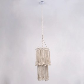 GloboStar ZAMBIA 36208 Boho - Μακραμέ - Macrame Κρεμαστό Φωτιστικό Οροφής Μονόφωτο 1 x E27 Πλεκτό Χειροποίητο Μπεζ Υφασμάτινο με Σχοινί Φ30 x Υ60cm