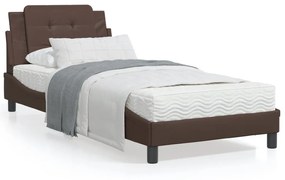 Κρεβάτι με Στρώμα Καφέ 90x200 εκ. από Συνθετικό Δέρμα - Καφέ