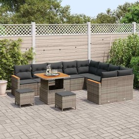 vidaXL Σετ Καναπέ Κήπου με μαξιλάρι 12 pcs Γκρι Πολυ ράταν