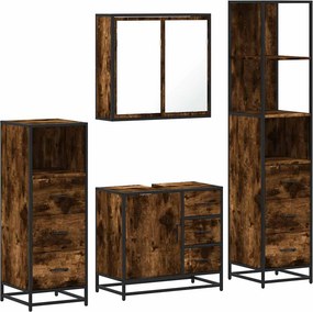 vidaXL Σετ Επίπλων Μπάνιου 4 Τεμαχίων Καπνιστή Δρυς Επεξεργασμένο Ξύλο