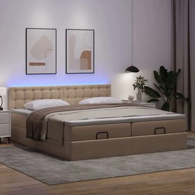vidaXL Οθωμανικό κρεβάτι με στρώματα &amp; LEDs Cappucino Faux Leather