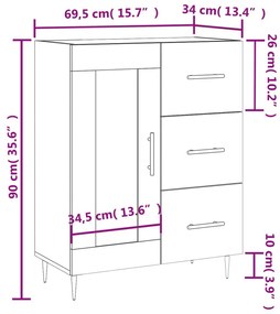 Ντουλάπι Γκρι Sonoma 69,5 x 34 x 90 εκ. από Επεξεργασμένο Ξύλο - Γκρι