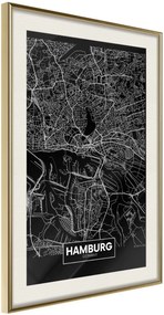 Αφίσα - City Map: Hamburg (Dark) - 20x30 - Χρυσό - Με πασπαρτού