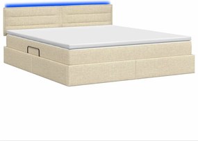 vidaXL LED Κρεβάτι αποθήκευσης με στρώμα Κρεμ 140 x 200 cm Ύφασμα