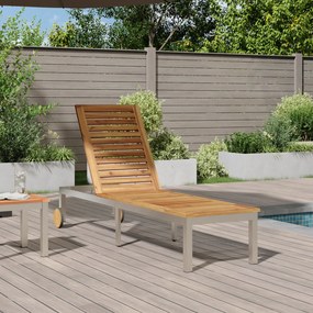vidaXL Ξαπλώστρα με Ρόδες 207x58x35 εκ Μασίφ Ξύλο Ακακίας & Ανοξείδωτο Ατσάλι