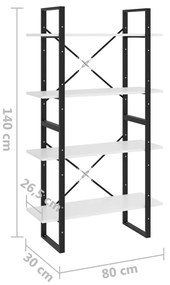 Βιβλιοθήκη με 4 Ράφια Λευκή 80 x 30 x 140 εκ. από Επεξ. Ξύλο - Λευκό