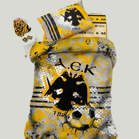 Σεντόνια Παιδικά Aek 1924 Aek8 Με Λάστιχο (Σετ 3τμχ) Yellow-Black Palamaiki Single 110x230cm 100% Cotton
