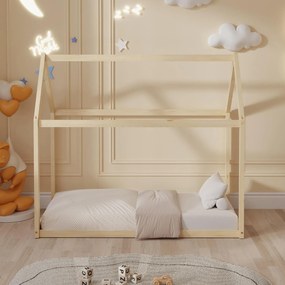 Παιδικό Κρεβάτι με Στρώμα PEPE Ξύλο Πεύκου σε Φυσικό 70x140εκ 77x146x128 εκ.