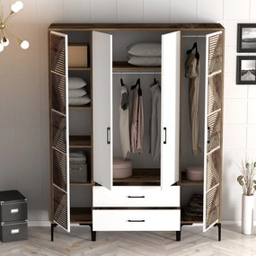 Τετραφυλλη Ντουλαπα Καρυδια/Λευκο KUMSAL 47.5x160x201.4