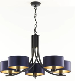 Κρεμαστό Πολύφωτο Arthur Φ75cm Μαύρο με Μπλε Ύφασμα
