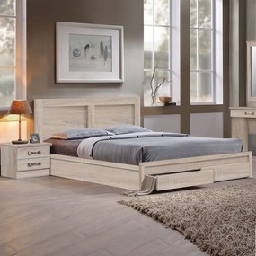 LIFE Κρεβάτι Διπλό, 2 Συρτάρια, για Στρώμα 140x190 cm, Απόχρωση Sonoma