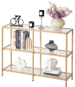 VEVOR 3-Tier Glass Console Table Rectangle Sofa Side Table with Anti-Tip Golden