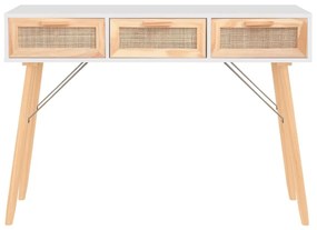 Τραπέζι Κονσόλα Λευκό 105x30x75 εκ. Μασίφ Πεύκο &amp; Φυσικό Ρατάν - Λευκό