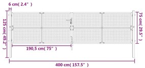 Πύλη Κήπου Ανθρακί 400 x 125 εκ. Ατσάλινη - Ανθρακί