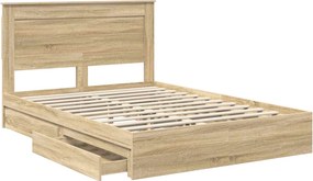 vidaXL Κρεβάτι Αποθήκης Δρύς Sonoma 140 x 200 cm Επεξεργασμένο Ξύλο