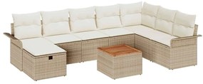 vidaXL Σετ Καναπέ Κήπου με μαξιλάρι 9 pcs Μπεζ Πολυ ράταν