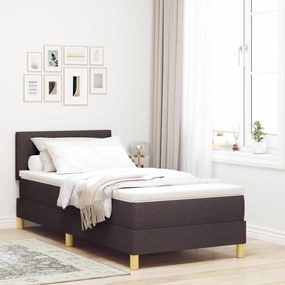 vidaXL Κρεβάτι Box Spring με Στρώμα & LED Σκούρο Καφέ 90x200 cm Ύφασμα