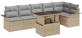vidaXL Σετ Καναπέ Κήπου με μαξιλάρι 7 pcs Μπεζ Πολυ ράταν