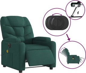 vidaXL Πολυθρόνα Μασάζ Ηλεκτρική Ανακλινόμενη Σκ. Πράσινο Υφασμάτινη