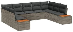 vidaXL Σετ Καναπέ Κήπου με μαξιλάρι 9 pcs Γκρι Πολυ ράταν