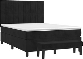vidaXL Κρεβάτι Boxspring με Στρώμα Μαύρο 140x200 εκ. Βελούδινο