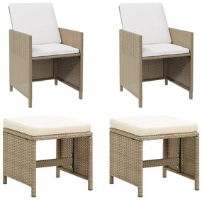 vidaXL Καρέκλες Κήπου με Σκαμπό 2 τεμ. Μπεζ από Συνθετικό Ρατάν