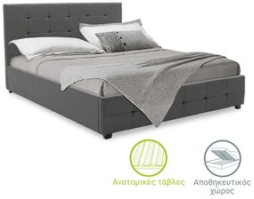 Κρεβάτι Roi pakoworld 160x200 ύφασμα ανθρακί + αποθηκευτικό χώρο