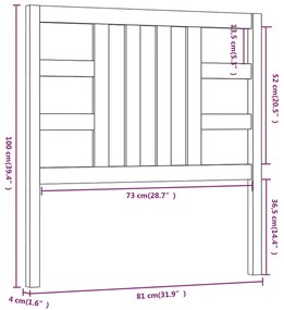 vidaXL Κεφαλάρι Κρεβατιού 81 x 4 x 100 εκ. από Μασίφ Ξύλο Πεύκου