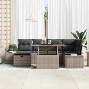 vidaXL Σετ Καναπέ Κήπου Ρυθμιζόμενο ύψος 7 pcs Γκρι συνθετικό ρατάν