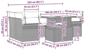 vidaXL Σετ καναπέ κήπου 7 τεμαχίων με μαξιλάρια μπεζ από πολυ-ράτταν