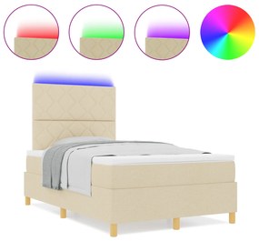 vidaXL Κρεβάτι  με στρώμα & LED Κρεμ 120x200 εκ. Ύφασμα