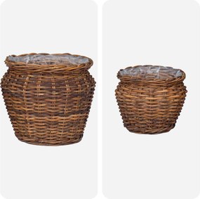 vidaXL Καλάθι φυτών με αποθήκευση 2 pcs Καφέ Ρατάν Lacak