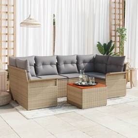 vidaXL Σετ Σαλονιού Κήπου 7 τεμαχίων με Μαξιλάρια Μπεζ Πολυ Ρατάν Ακακία
