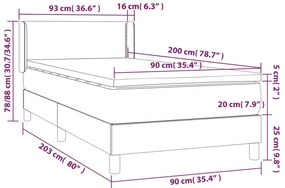 vidaXL Κρεβάτι Boxspring με Στρώμα Ανοιχτό Γκρι 90x200 εκ. Υφασμάτινο