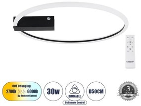 Πλαφονιέρα Οροφής LED 30W Φ50 Αλουμίνιο CINDERELLA Μαύρο 60980 Globostar-60980-Μαύρο 60980
