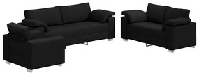 vidaXL Καναπές 3 pcs Μαύρο Ύφασμα μείγματος λινών