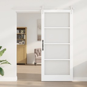 vidaXL Συρόμενη Πόρτα με Σετ Αξεσουάρ «ORKDAL» Λευκή Στερεά Ξύλο & Γυαλί