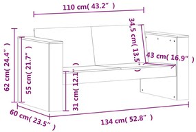 Καναπές Κήπου Διθέσιος 134x60x62 εκ. Μασίφ Ξύλο Ψευδοτσούγκας - Καφέ