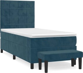 vidaXL Κρεβάτι Boxspring με Στρώμα Σκούρο Μπλε 100x200 εκ. Βελούδινο