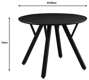 Tραπέζι Annie μαύρο μαρμάρου mdf και μαύρο μεταλλικό πόδι Φ100x76εκ 100x100x76 εκ.