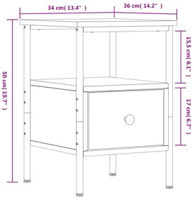 Κομοδίνο Καφέ Δρυς 34 x 36 x 50 εκ. από Επεξεργασμένο Ξύλο - Καφέ