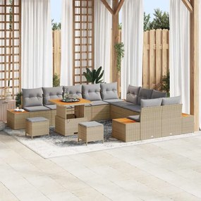vidaXL Σετ Καναπέ Κήπου με μαξιλάρι 13 pcs Μπεζ Πολυ ράταν