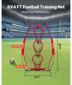 VEVOR 203.2 x 101.6mm Football Trainer Throwing Net, Training Throwing Target Practice Net with 3 Target Pockets, Knotless Net Includes Bow Frame and Portable Carry Case, Improve QB Throwing Accuracy