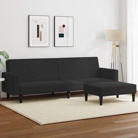 Καναπές Κρεβάτι Διθέσιος με Υποπόδιο Μαύρος Βελούδινος