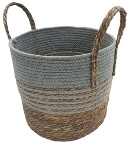 Καλάθι Με Ρίγες & Φάσα 00.06.61268 33x30-39cm Ψάθινο Natural-Grey Mat