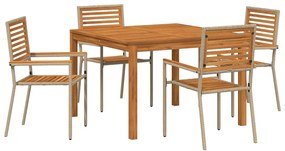 vidaXL Σέτ φαγητού για κήπο 5 pcs Μπεζ Πολυ ράταν