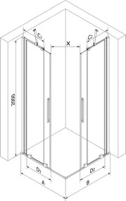 Mexen Velar Δίδυμη καμπίνα ντους συρόμενη 90 x 80 cm, διαφανής, χρώμιο