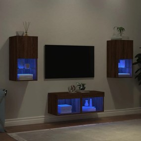 Ντουλάπια Τηλεόρασης Τοίχου 4 Τεμ. με Φώτα LED Καφέ Δρυς - Καφέ