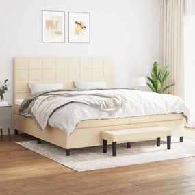 vidaXL Κρεβάτι Boxspring με Στρώμα Κρεμ 200x200 εκ. Υφασμάτινο